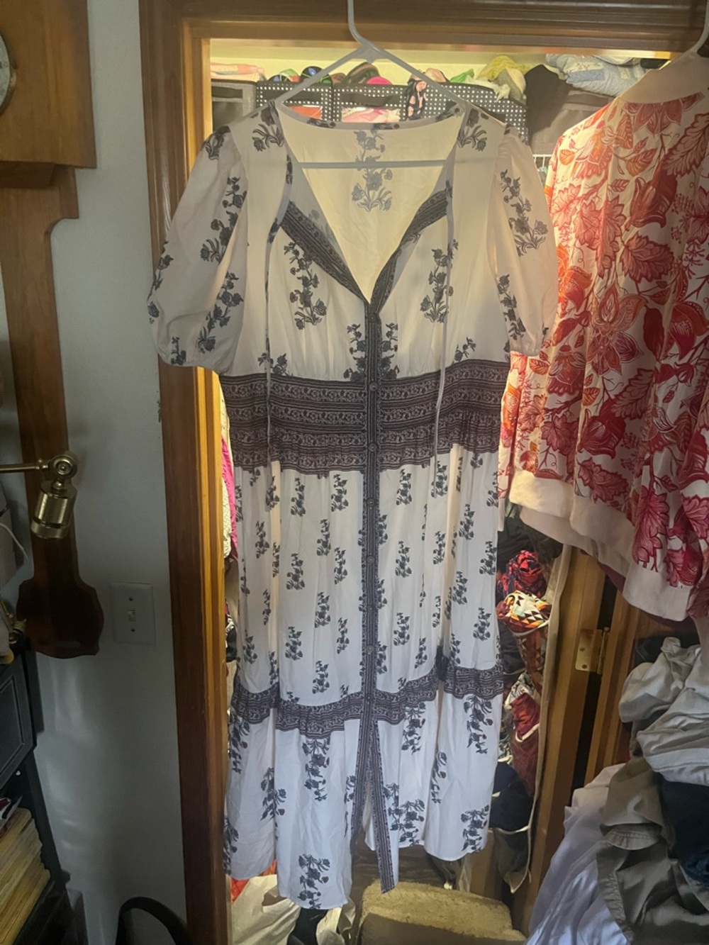 SHEIN White Maxi Dress with Navy Floral Print